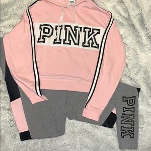 Pink High Waisted Legging & Cropped Sweatshirt Set